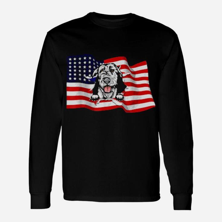 Irish Wolfhound American Flag Usa Patriot Dog Long Sleeve T-Shirt