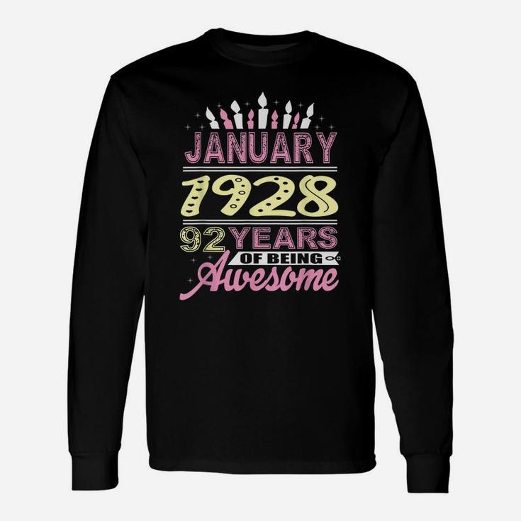 January 1928 92 Years 92Nd Birthday Candle Gifts For Women Unisex Long Sleeve
