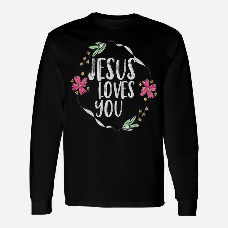 Jesus Loves You With Round Flower Frame Graphic Unisex Long Sleeve