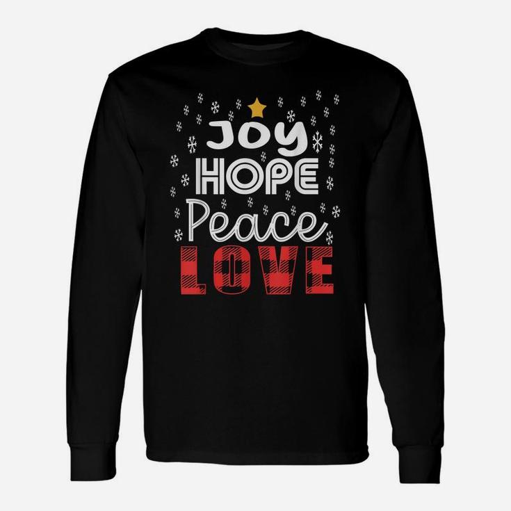 Joy Hope Peace Love Snowflakes Buffalo Plaid Text Christmas Unisex Long Sleeve