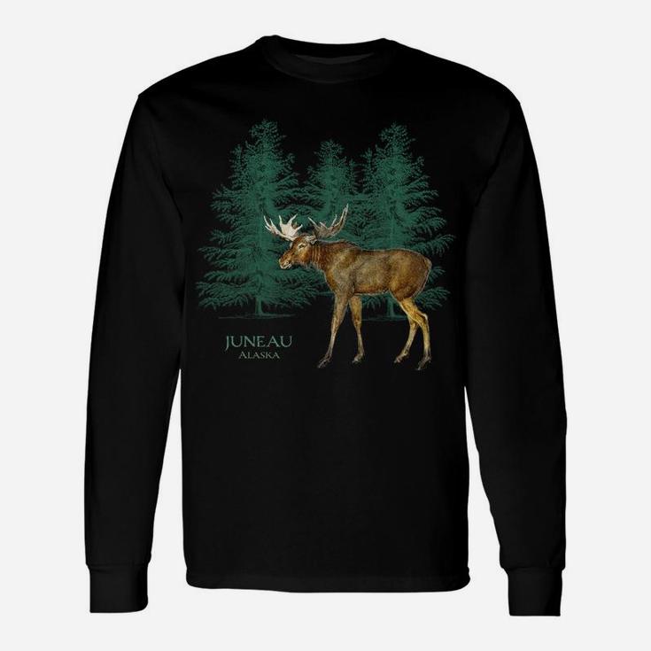 Juneau Alaska Moose Lovers Trees Vintage-Look Souvenir Sweatshirt Unisex Long Sleeve