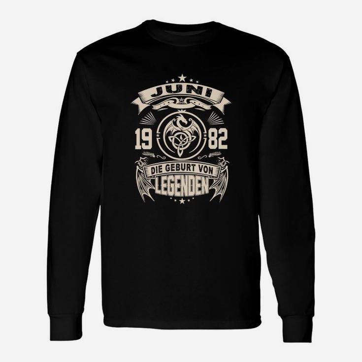 Juni 1982 Geburt von Legenden Schwarzes Langarmshirts, Retro Aufdruck Design