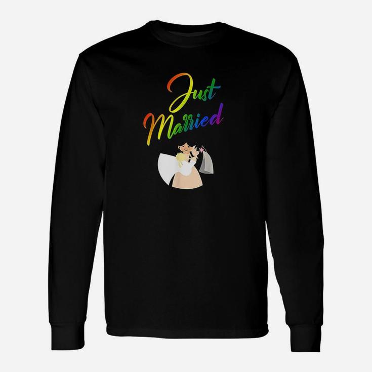 Just Married Double Bride Couple Rainbow Color Print Unisex Long Sleeve