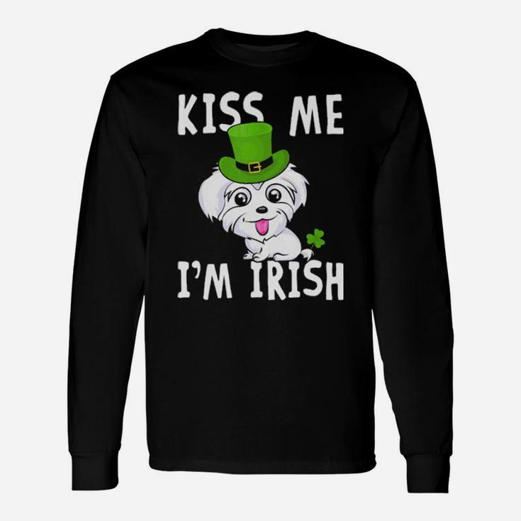 Kiss Me I'm Irish Maltese Dog Pet Green Patricks Long Sleeve T-Shirt