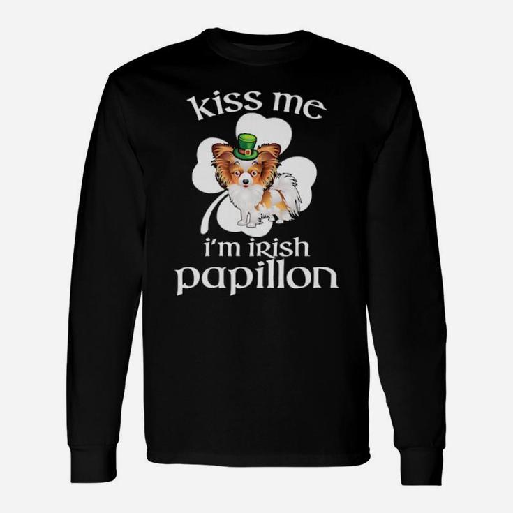 Kiss Me I'm Irish Papillon Dog Leprechaun Long Sleeve T-Shirt