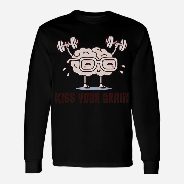 Kiss Your Brain Funny Kawaii Teacher Design Distressed Sweatshirt Unisex Long Sleeve
