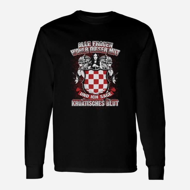 Kroatisches Patriotisches Blut-Motto Langarmshirts in Schwarz, Stolzes Erbe
