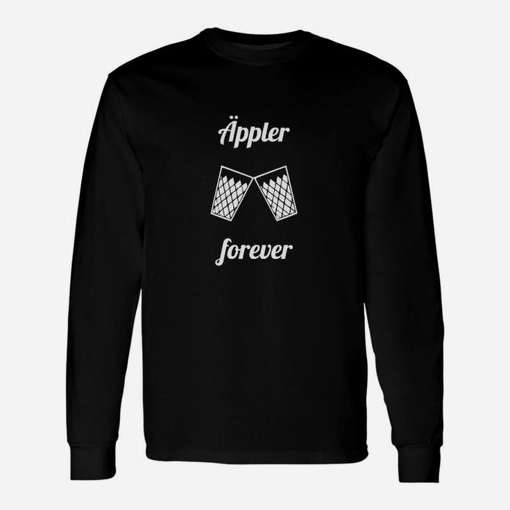 Lederhosen-Design Langarmshirts Schwarz & 'Äppler Forever' Aufdruck