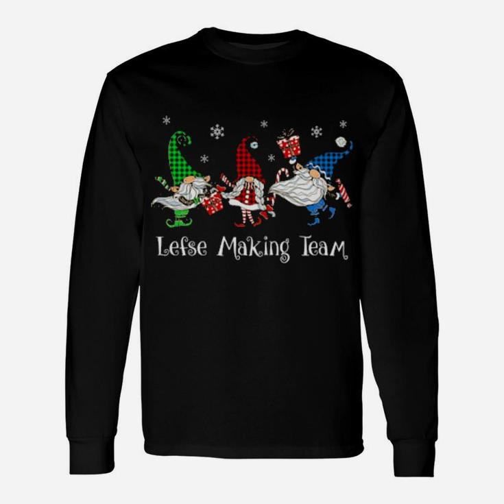 Lefse Making Rolling Team Gnome Buffalo Plaid Gnomes Xmas Long Sleeve T-Shirt