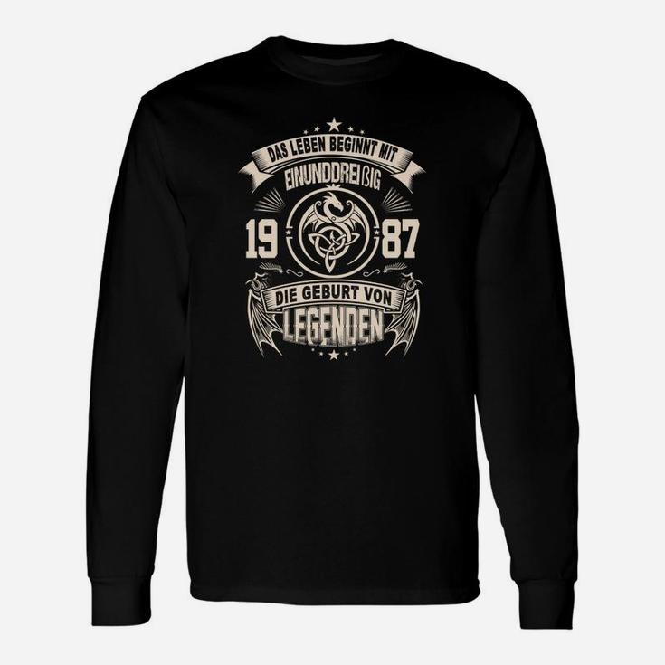 Legendäres Geburtsjahr 1987 Herren Langarmshirts, Schwarzes Retro Design