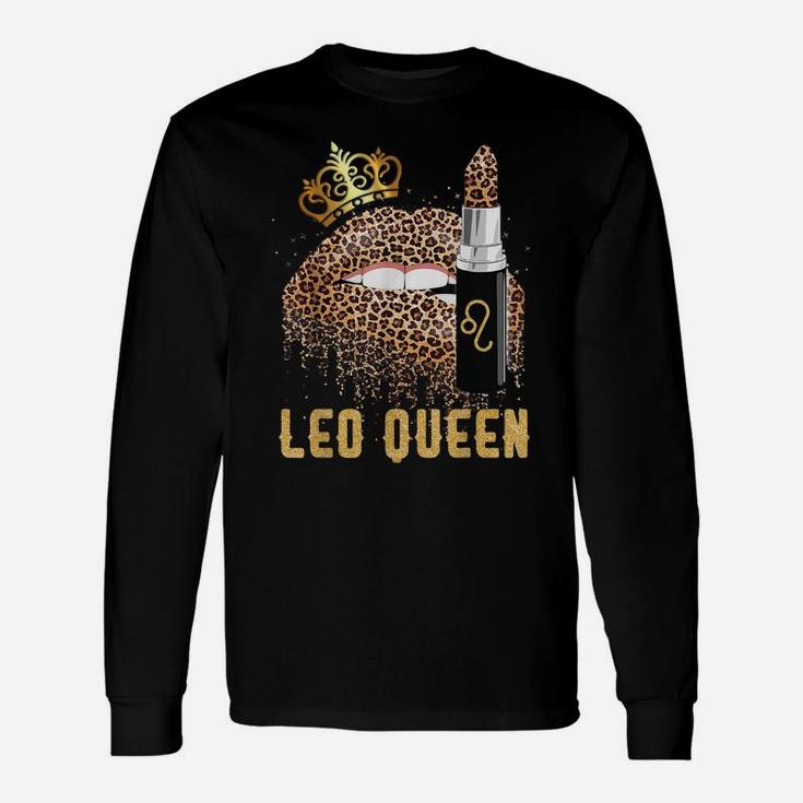 Leo Queen Leopard Lips Shirt Leo Unisex Long Sleeve
