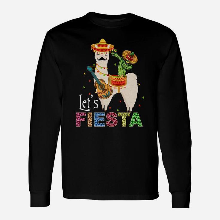 Let's Fiesta Llama Cinco De Mayo Cactus Sombrero Maracas Unisex Long Sleeve