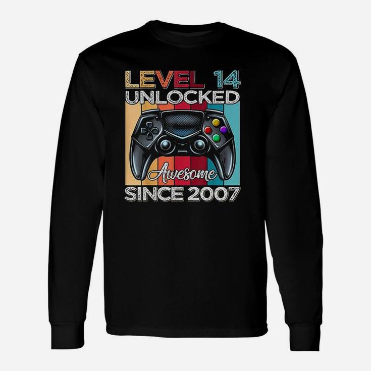Level 14 Unlocked Awesome Since 2007 14Th Birthday Gaming Unisex Long Sleeve
