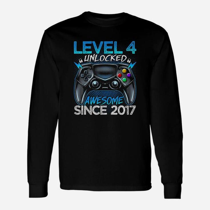 Level 4 Unlocked Awesome Since 2017 4Th Birthday Gaming Unisex Long Sleeve
