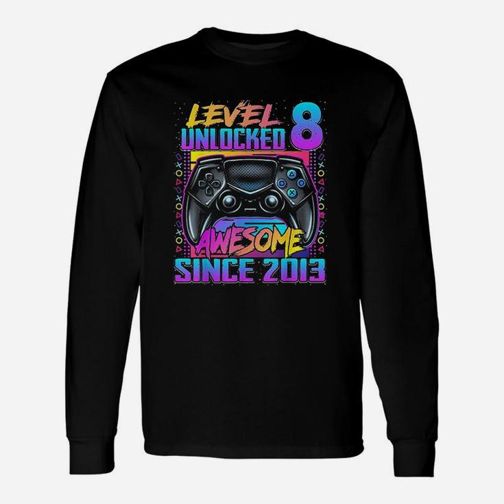 Level 8 Unlocked Awesome Since 2013 8Th Birthday Gaming Unisex Long Sleeve