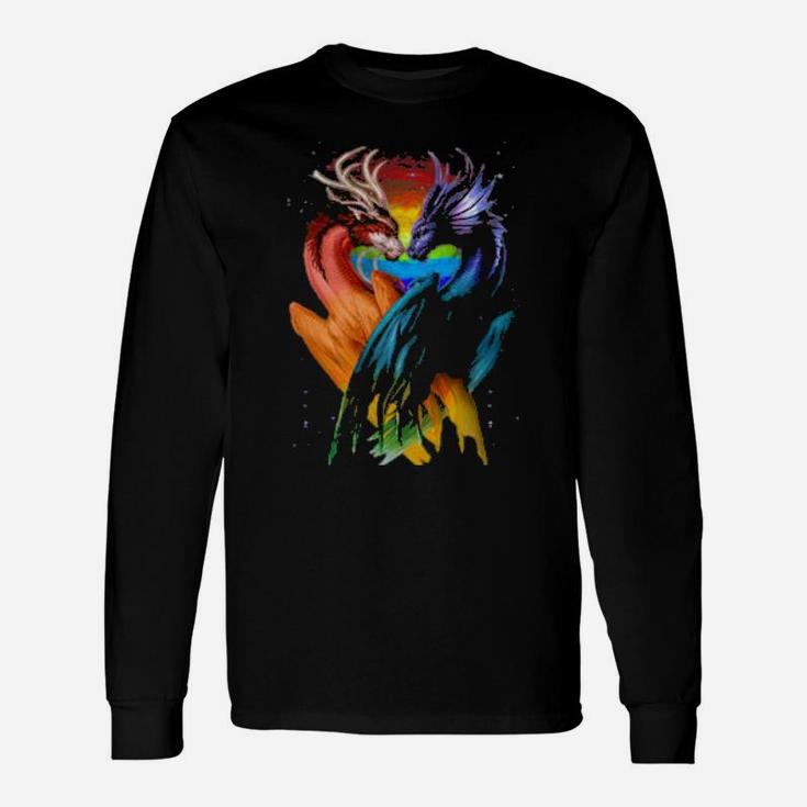 Lgbt Dragon Heart Rainbow Heart Dragon Lgbt Pride Long Sleeve T-Shirt