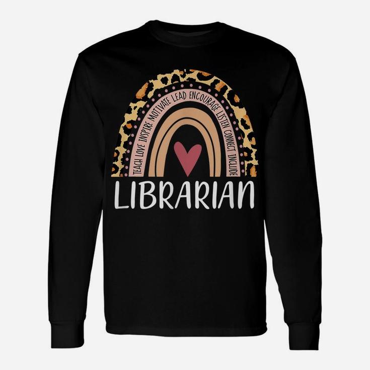 Librarian Rainbow Boho Leopard Funny School Librarian Gift Unisex Long Sleeve