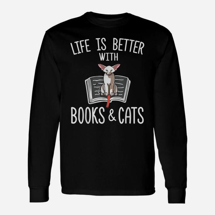 Life Is Better With Books & Cats Funny Oriental Shorthair Unisex Long Sleeve