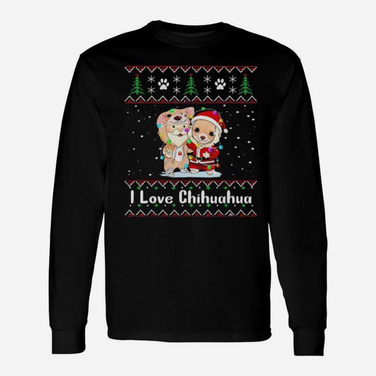 I Love Chihuahua Wearing Santa Suit Fairy Light Long Sleeve T-Shirt
