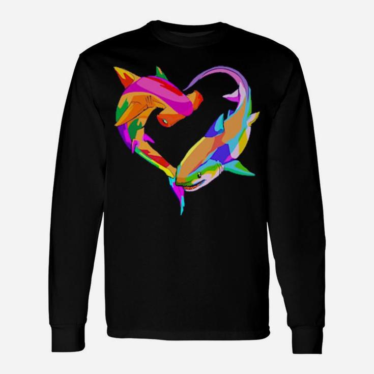 Love Heart Shark Valentine's Day I Love Sharks Colorful Long Sleeve T-Shirt