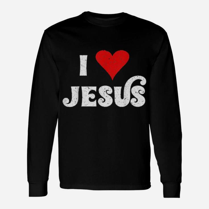 I Love Jesus Christian Faith Vintage 70S Heart Long Sleeve T-Shirt