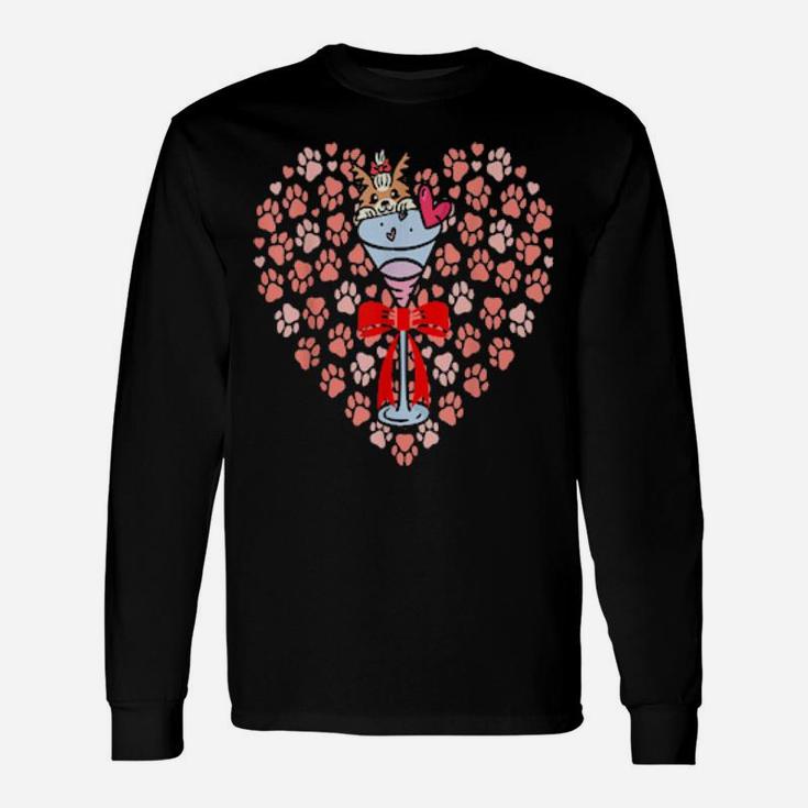 I Love You Martini Dog Valentines Day Heart Paws Long Sleeve T-Shirt