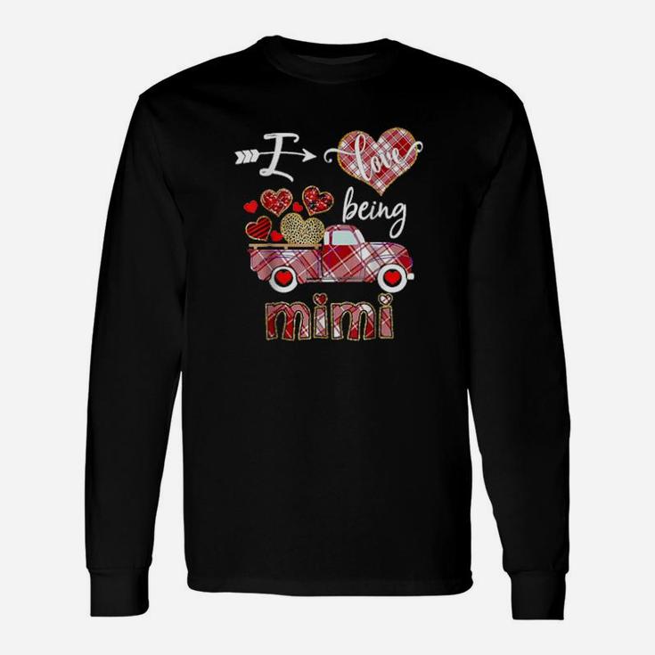 I Love Being Mimi Red Plaid Truck Hearts Valentines Day Long Sleeve T-Shirt