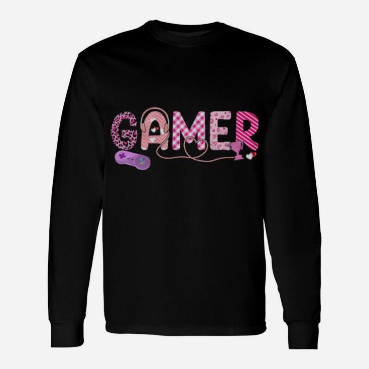 Love Pink Gamer Happy Valentine Day Awesome Long Sleeve T-Shirt