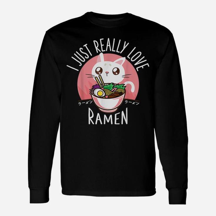 Love Ramen Japanese Noodles Shirt Kawaii Anime Cat Unisex Long Sleeve