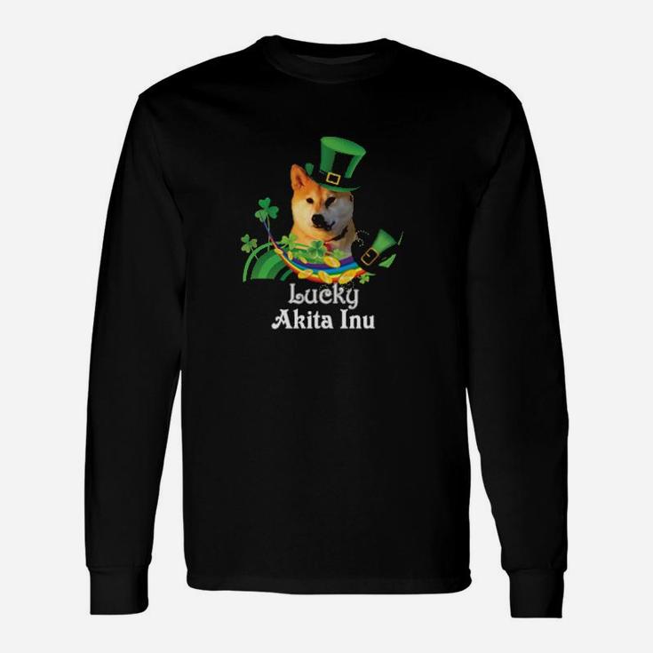 Lucky Akita Inu Dog Leprechaun Shamrock St Patrick Day Happy Long Sleeve T-Shirt