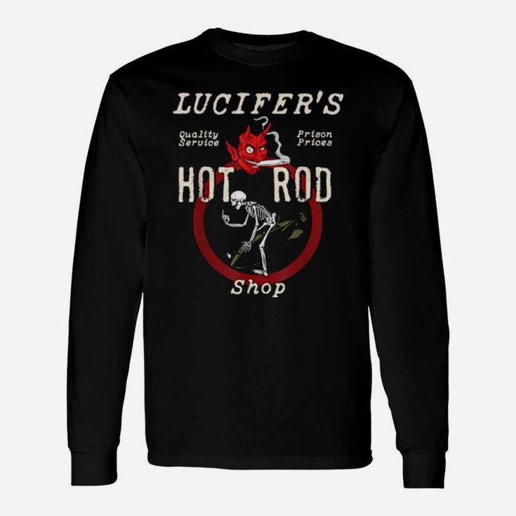 Luzifers Hot Rod Shop Rockabilly Skelett Mittelfinger Long Sleeve T-Shirt