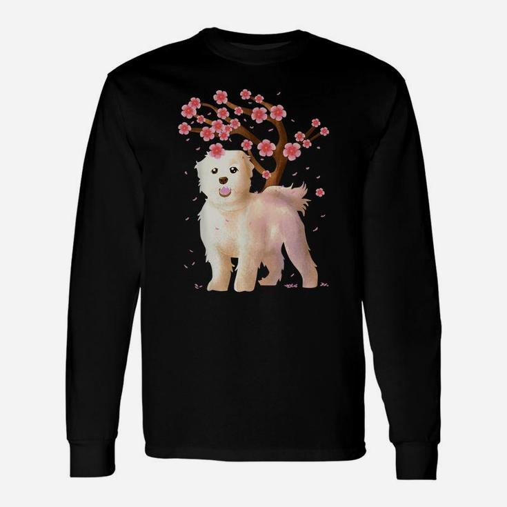 Maltese Dog Japanese Sakura Cherry Blossom Shirt Flower Gift Unisex Long Sleeve