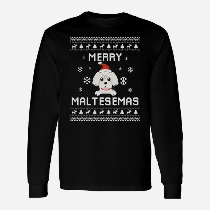 Maltese Dog Lover Christmas Ugly Xmas Maltese Sweater Gift Sweatshirt Unisex Long Sleeve
