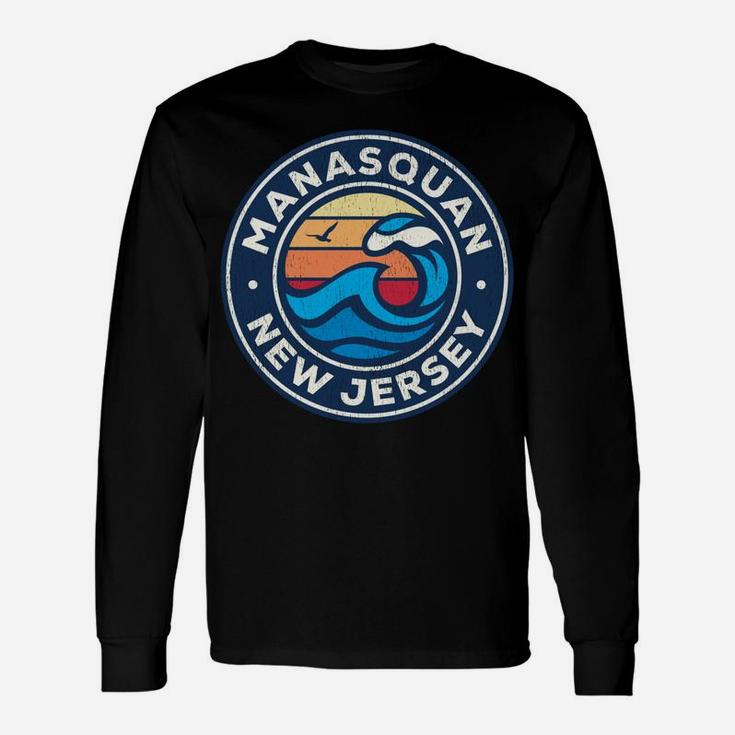 Manasquan New Jersey Nj Vintage Nautical Waves Design Unisex Long Sleeve