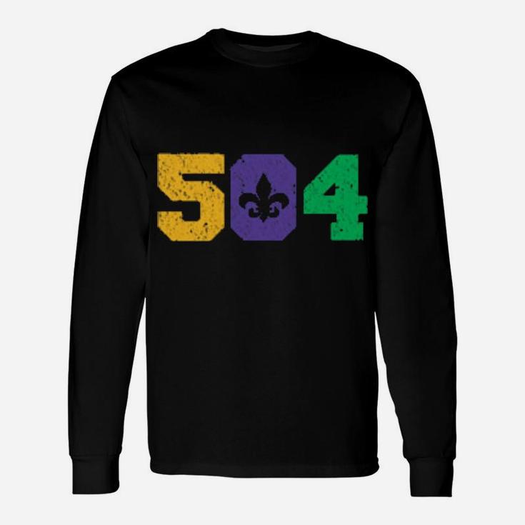 Mardi Gras 504 New Orleans State Louisiana Distressed Long Sleeve T-Shirt