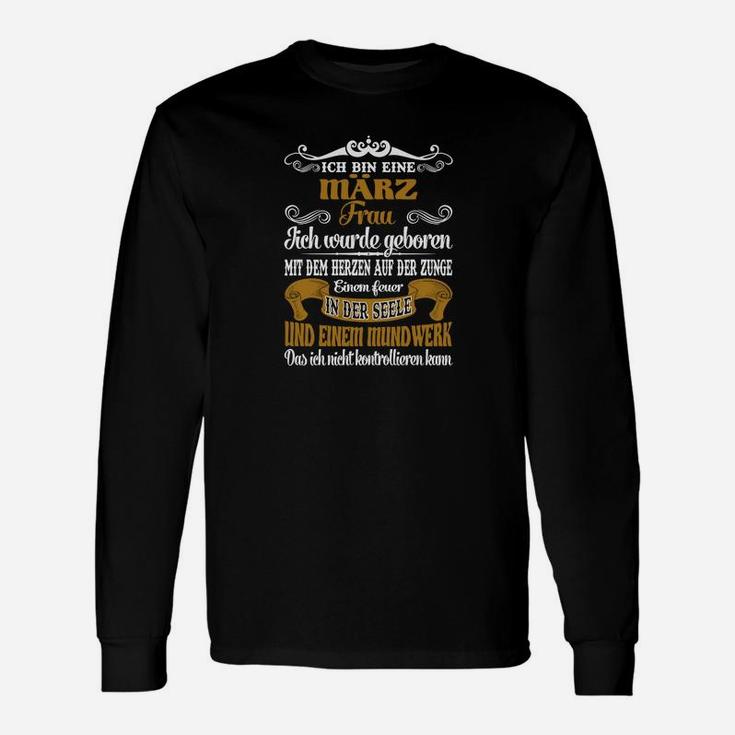 März-Geburtstagsmotiv Schwarzes Langarmshirts mit Spruch, Geburtstagsfeier Tee