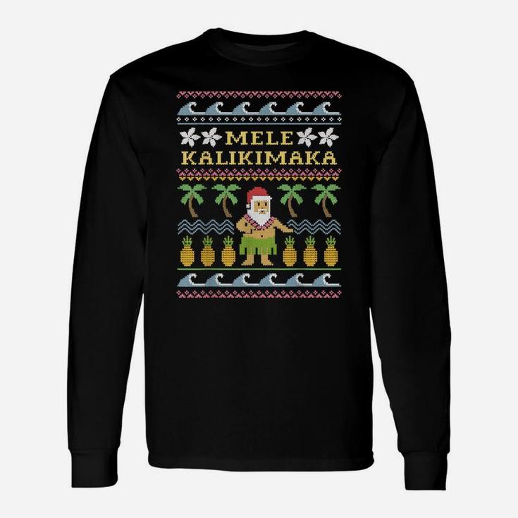 Mele Kalikimaka Christmas, Ugly Sweater Costume, Funny Santa Unisex Long Sleeve