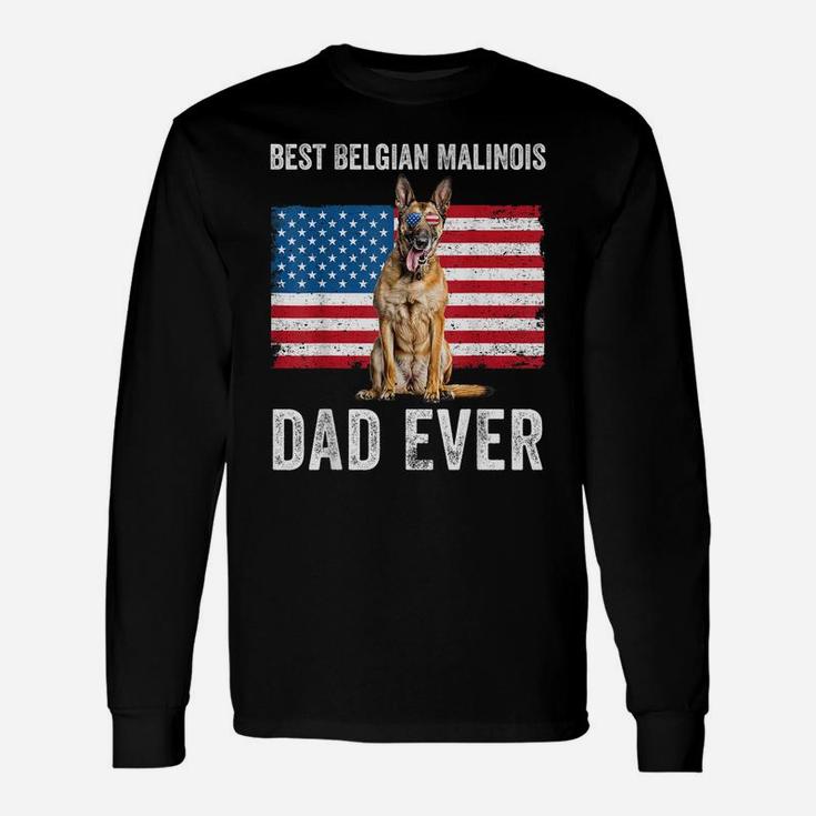 Mens Belgian Malinois Dad American Flag Belgian Shepherd Dog Dad Unisex Long Sleeve