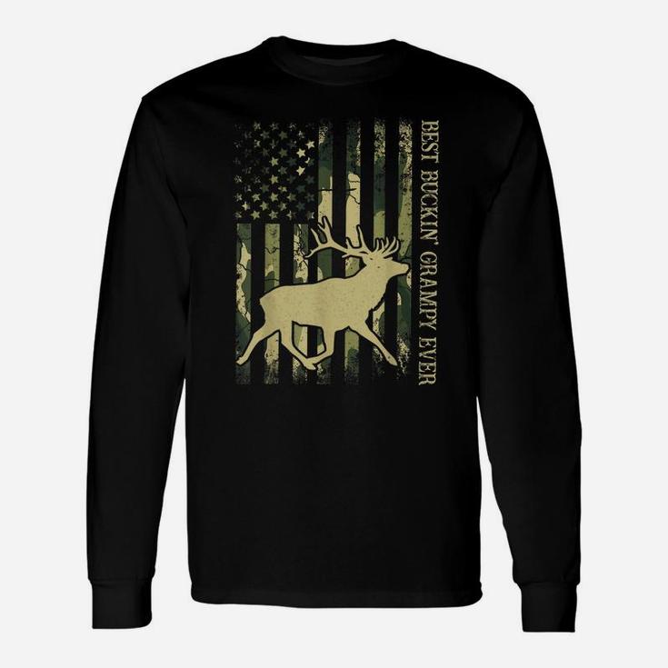 Mens Best Buckin' Grampy Ever Camo American Flag Deer Hunting Unisex Long Sleeve