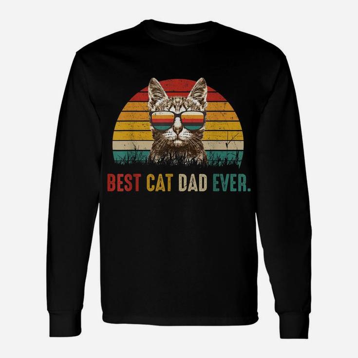Mens Best Cat Dad Ever Tshirt - Cute Vintage Best Cat Dad Ever Unisex Long Sleeve