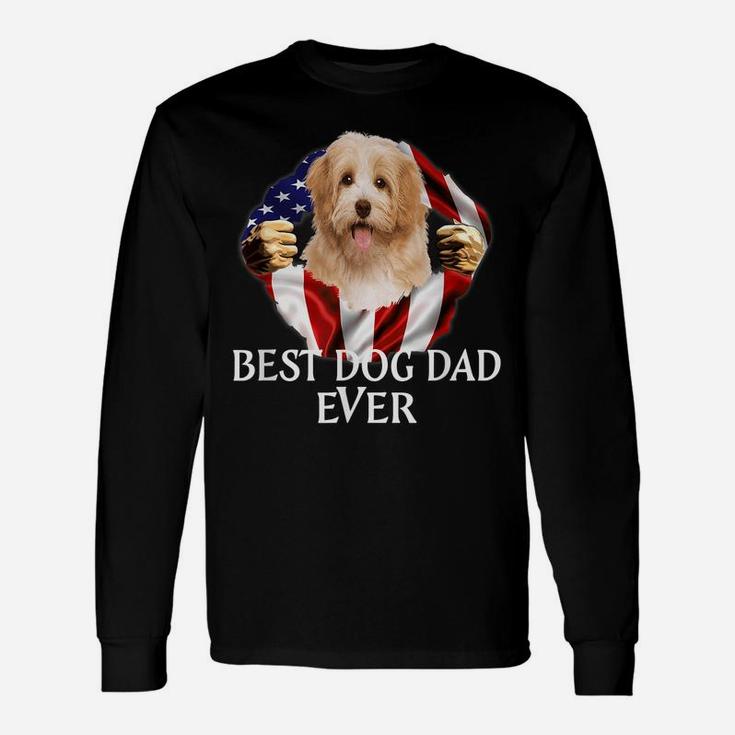 Mens Best Dog Dad Ever Cavachon Dog American Flag Unisex Long Sleeve