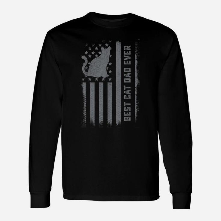 Mens Cat Dad Us Flag Kitty Daddy Papa Christmas Fathers Day Unisex Long Sleeve