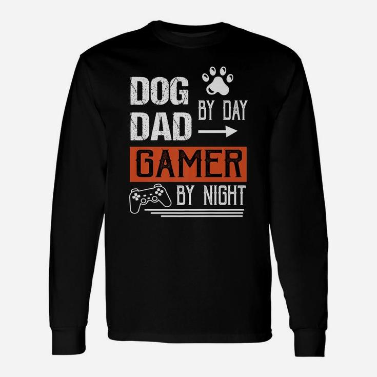 Men's Dog Dad By Day Gamer By Night - Fathers Day Gamer Dad Unisex Long Sleeve