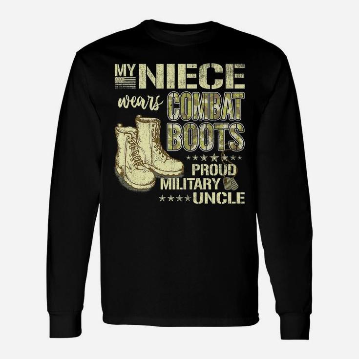Mens My Niece Wears Combat Boots Dog Tags - Proud Military Uncle Unisex Long Sleeve