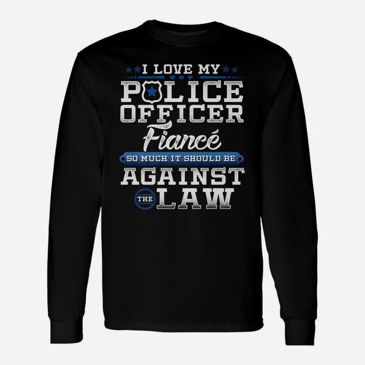 Mens Police Officer Fiance Shirt Proud Engaged Blue Line Unisex Long Sleeve