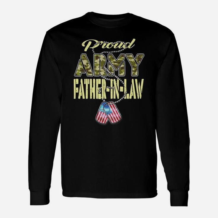 Mens Proud Army Father-In-Law Us Flag Dog Tag Military Dad Gift Unisex Long Sleeve