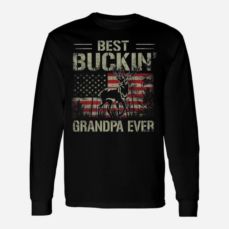 Mens Usa Flag Best Buckin' Grandpa Ever, Deer Hunting Fathers Day Unisex Long Sleeve