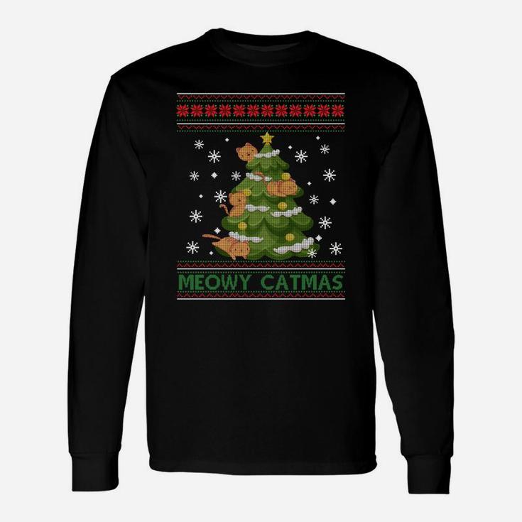 Meowy Catmas Christmas Tree Merry Xmas Cat Lovers Sweatshirt Unisex Long Sleeve