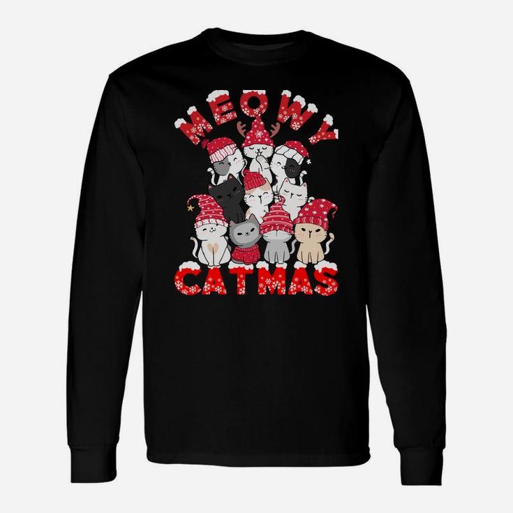 Meowy Catmas Funny Santa Cats Tree Reindeer Christmas Tree Sweatshirt Unisex Long Sleeve