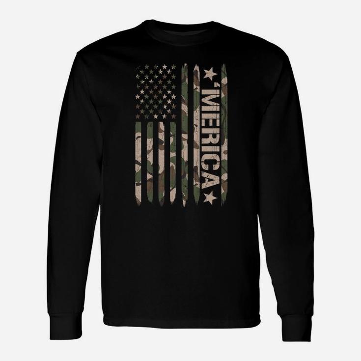 Merica Camo American Flag Gift Camouflage Camoflauge Unisex Long Sleeve